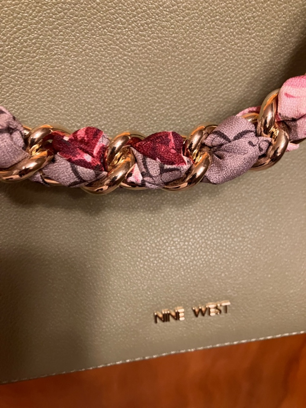Nine West Olive Crossbody with Pink-Patterned Scarf Chain - Picture 4 of 15